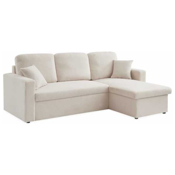 Ausziehbares Ecksofa mit weißem Bouclé-Bezug