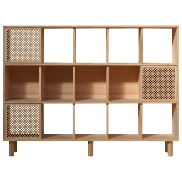 Bücherregal aus natürlichem Massivholz, 3 Türen 160 cm Unlackiert