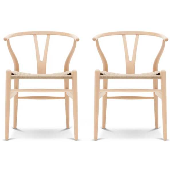 Carl Hansen - CH24 Wishbone Chair, Buche geseift / Naturgeflecht (2er-Set)