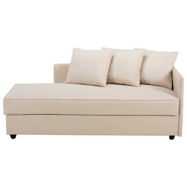 Chaiselongue mit Bettkasten und beigem Stoffbezug
