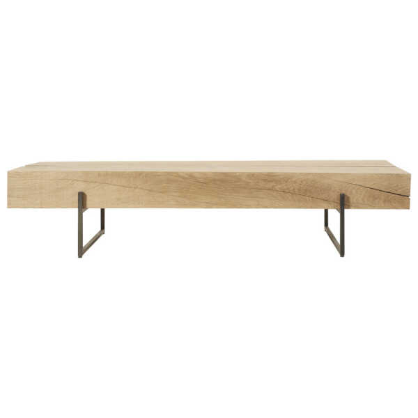 Couchtisch aus Massiveiche und schwarzem Metall 148 cm