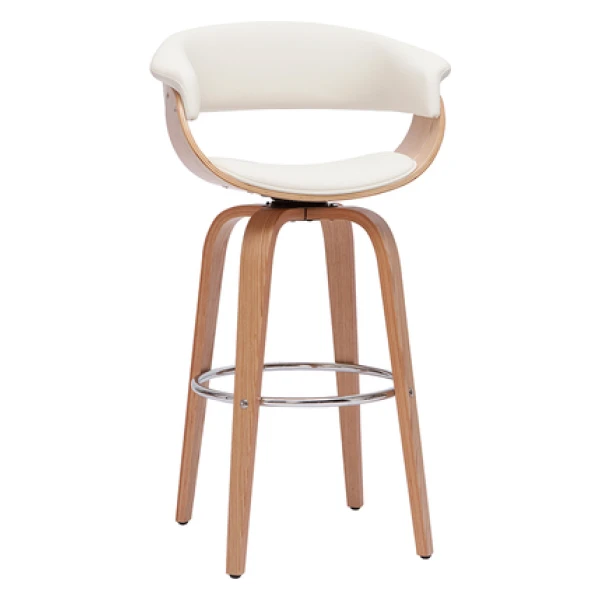 Design-Barhocker drehbar weiß mit hellem Holz H 67 cm OKTAV
