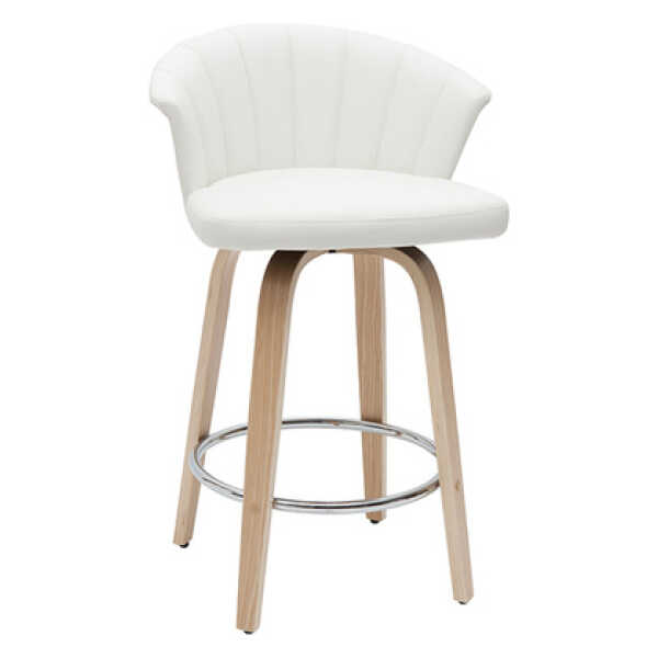 Design-Barhocker drehbar weiß und helles Holz H65 cm ALBIN