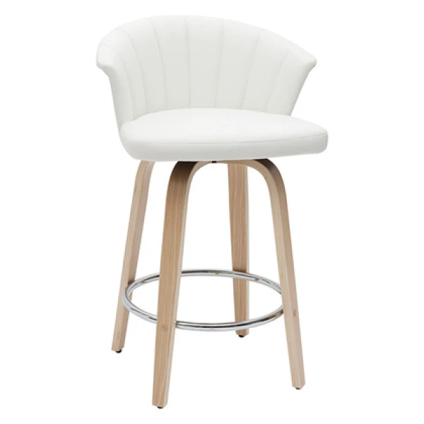 Design-Barhocker drehbar weiß und helles Holz H65 cm ALBIN