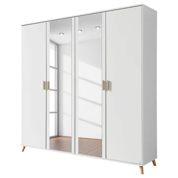 Drehtürenschrank Falun mit Spiegel 181cm Weiß