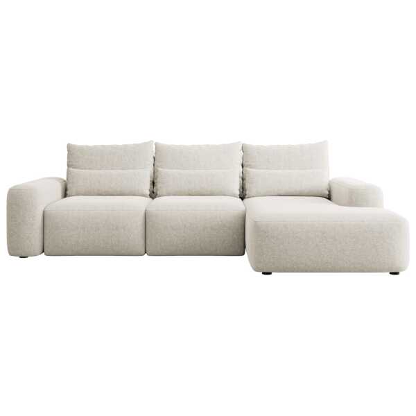 Ecksofa mit Schlaffunktion, Chenille-Bezug in Creme