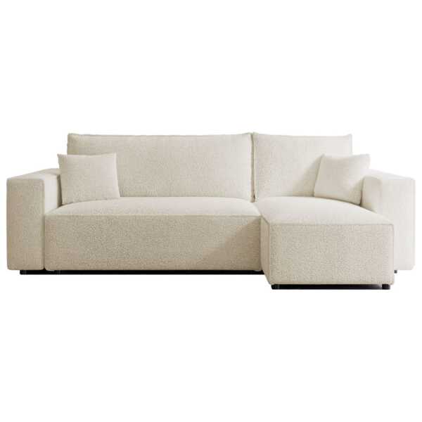 Ecksofa mit Schlaffunktion, Stauraum, Bouclé-Bezug, creme