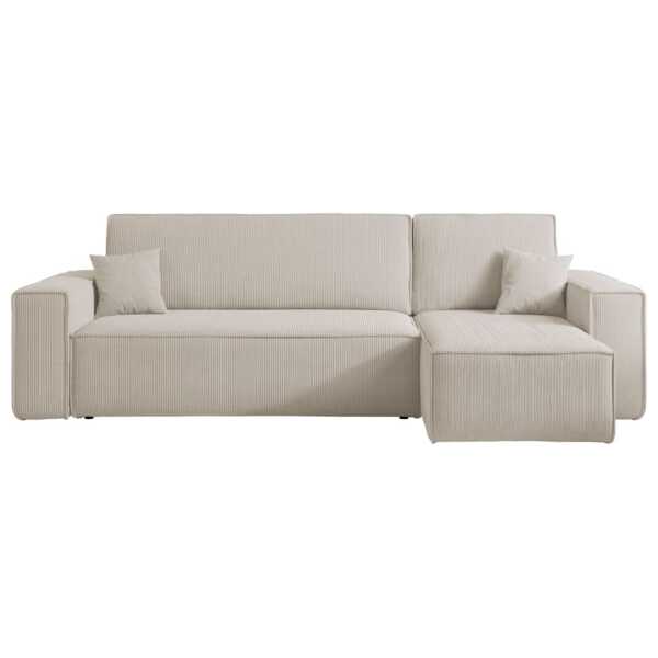 Ecksofa mit Schlaffunktion und Cordbezug, Hellbeige