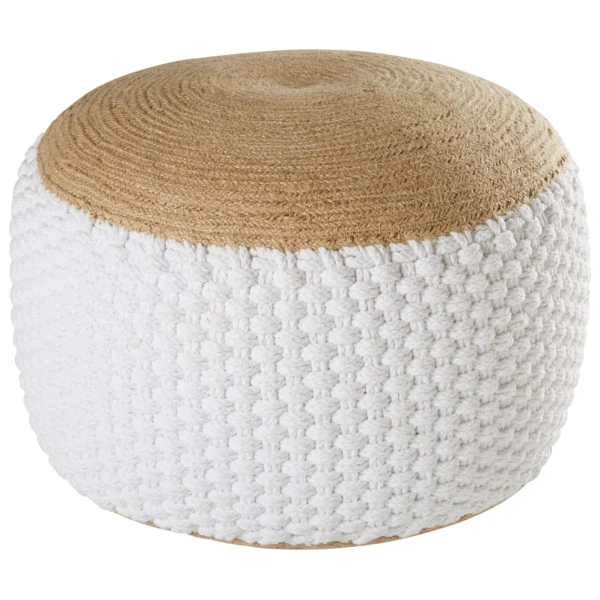 Geflochtener Puff aus Jute und Baumwolle, weiß