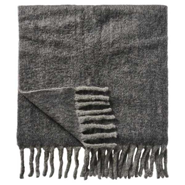 Plaid aus Wolle mit Fransen, 170 x 130 cm, offwhite
