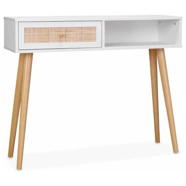 Konsole Weiß mit Rattangeflecht 100 x 29 x 81 cm  -  1 Lade mit Griff