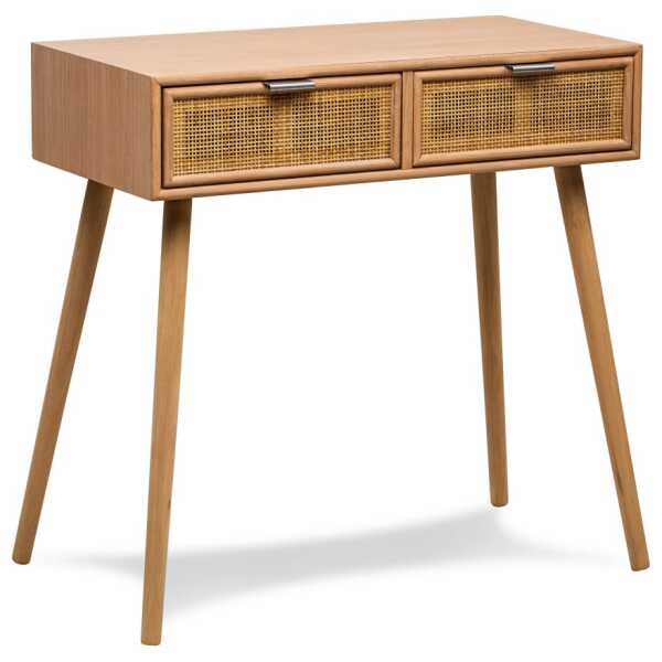 Konsolentisch 2 Schubladen aus Massivholz und Rattan