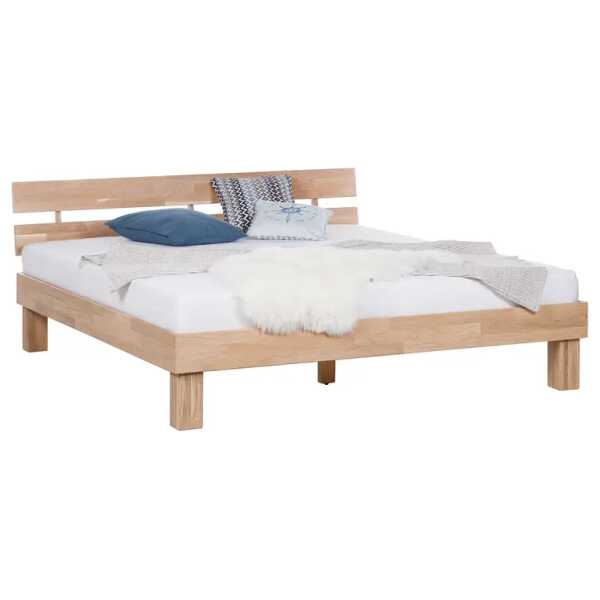 Massivholzbett AresWOOD 200 x 200cm Massivholz Eiche, geölt Beige/Eiche Weißöl mit Kopfteil Eiche