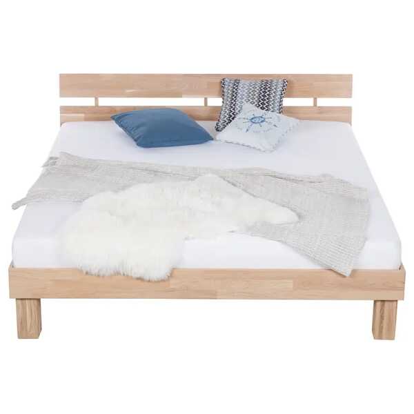 Massivholzbett AresWOOD 140 x 200cm Massivholz Eiche, geölt Beige/Eiche Weißöl mit Kopfteil Eiche