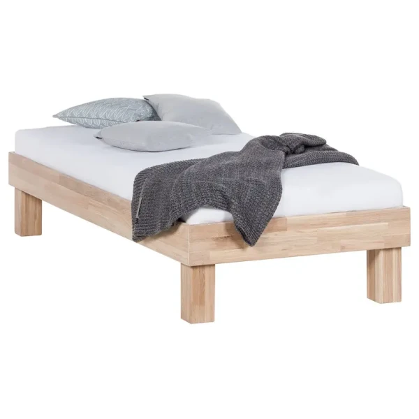 Massivholzbett AresWOOD 90 x 200cm Massivholz Eiche, geölt Beige/Eiche Weißöl ohne Kopfteil Eiche