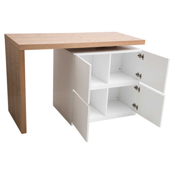 Modularer Stehtisch mit Stauraum in Mattweiß und Eiche H91 cm MAX