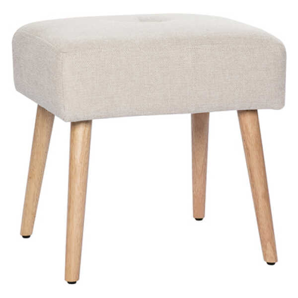 Niedriger Hocker aus Stoff mit strukturiertem Samteffekt in Beige und hellem Massivholz H46 cm GUESTA