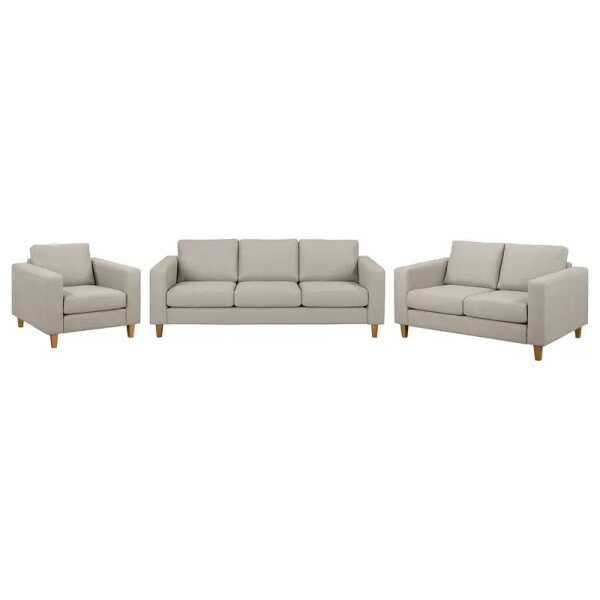 Polstergarnitur 3-2-1 Beige/Cappuccino Webstoff Inas 214 x 86 x 90cm Natur