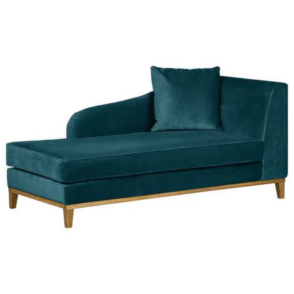 Recamiere Blau/Petrol Samt 165 x 77 x 82cm Armlehne davorstehend rechts Skandi Eiche