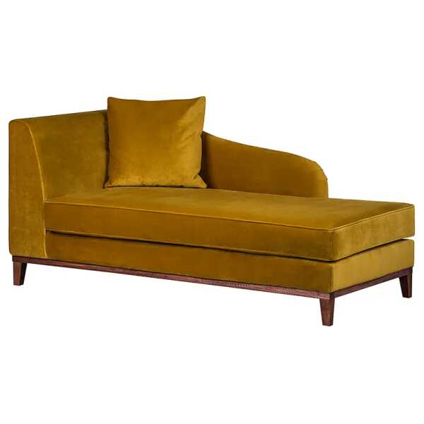 Recamiere Gelb Samt 165 x 77 x 82cm Armlehne davorstehend links Skandi Walnuss