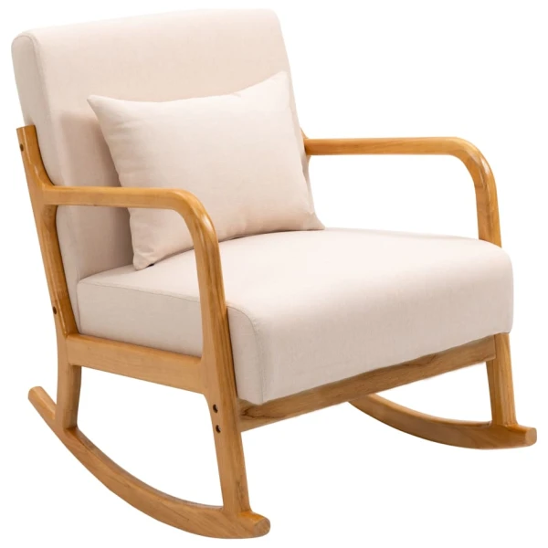 Schaukelstuhl aus Massivholz und Stoff Beige