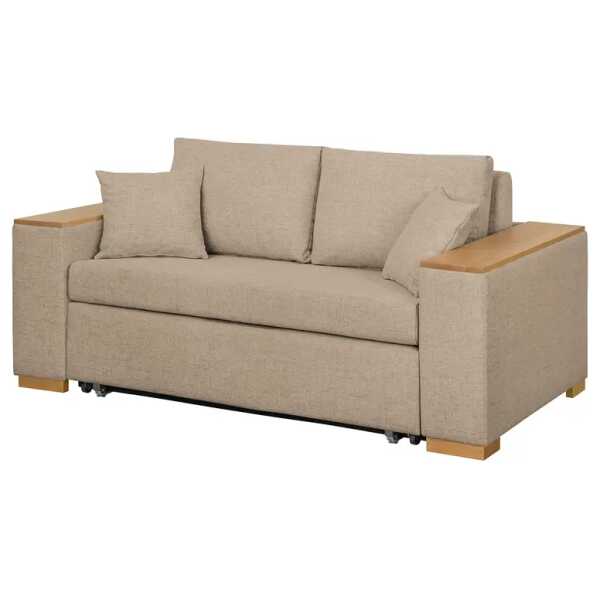 Schlafsofa mit XL Armlehne Holz Braun/Cappuccino Webstoff Barona 176cm Modern