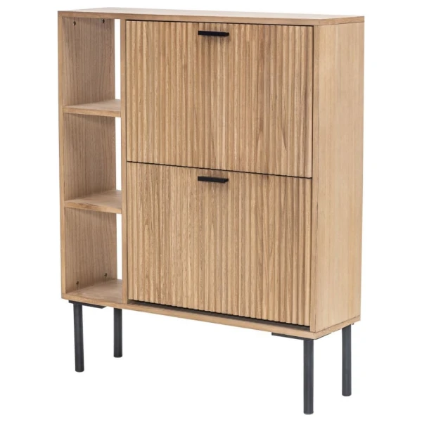 Schuhschrank mit 2 Schubladen aus Holz und Metall