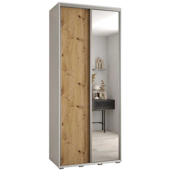 Abiks Möbel SCHWEBETÜRENSCHRANK Weiß, Eiche Artisan, Silber