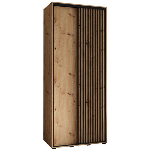Abiks Möbel SCHWEBETÜRENSCHRANK Eiche Artisan, Eiche Artisan, Schwarz