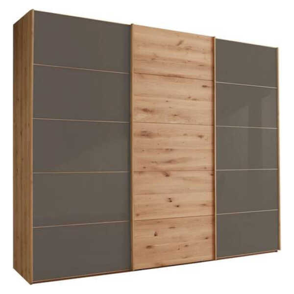 Linea Natura SCHWEBETÜRENSCHRANK Dunkelbraun, Eiche Bianco