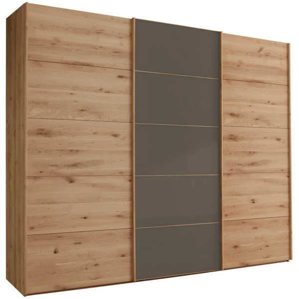 Linea Natura SCHWEBETÜRENSCHRANK Dunkelbraun, Eiche Bianco