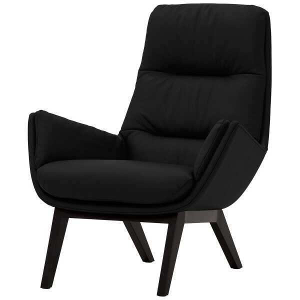 Sessel mit Holzfüßen Schwarz/Schwarz Echtleder Neka Schwarz 83 x 95 x 92cm