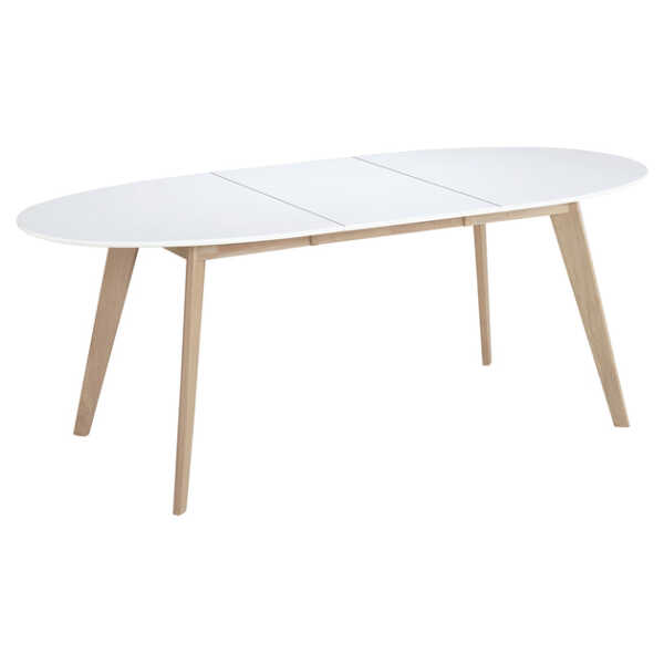 Tisch ausziehbar oval Weiß und helles Holz L150-200 LEENA