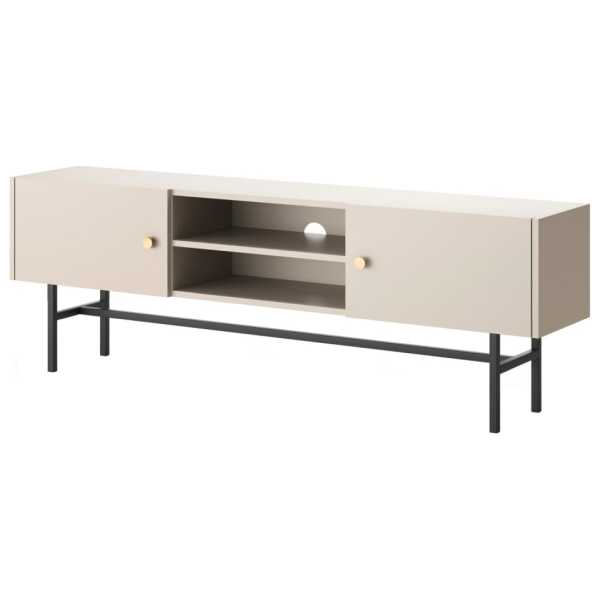 TV-Lowboard Greige mit schwarzen Metallbeinen, 155 cm