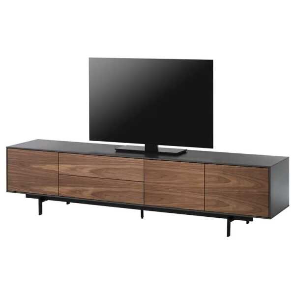 TV-Lowboard Front & Korpus: MDF Mitteldichte Holzfaserplatte , furniert & lackiert Gestell: Eisen, lackiert Braun 215 x 51 x 41cm