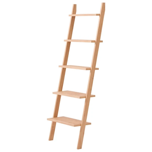 Wandregal 5 Ebenen aus Massivholz und Rattan