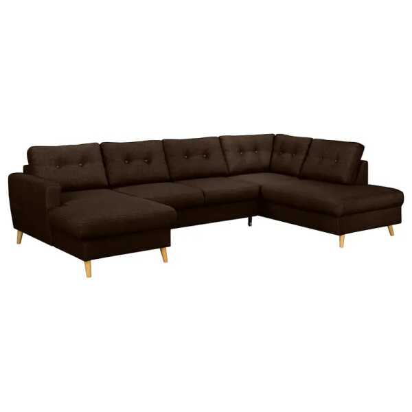 Wohnlandschaft Braun/Dunkelbraun/Nougat Webstoff Luba 290 x 90 x 198cm Longchair davorstehend links / Ottomane rechts mit Schlaffunktion Skandi
