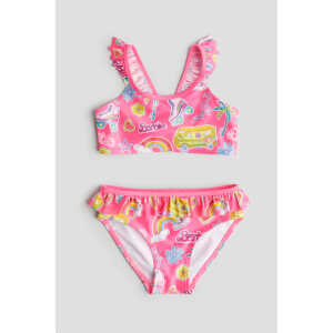 H&M Volantbikini mit Print Knallrosa/Barbie, Bikinis in Größe 98/104. Farbe: Bright pink/barbie