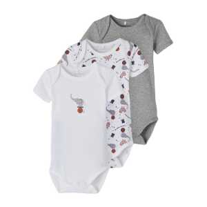 Name It Kurzarmbody Unisex Baby Kurzarm-Body-Set Elefant Grey Melange-56 (Packung, 3-tlg., 3er-Pack) mit Druckknöpfen im Schritt