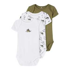 Name It Kurzarmbody Unisex kurzarn Baby Bodys "Dino" Loden Green-56 (Packung, 3-tlg., 3er-Pack) mit Druckknöpfen im Schritt