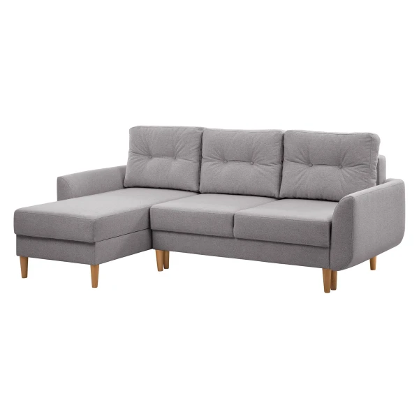 home24 Ecksofa Kaavi I Grau Webstoff Deran 229 x 92 x 156cm Longchair davorstehend links Skandi