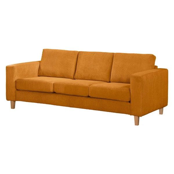 home24 3-Sitzer Sofa Gelb Cordstoff Poppy 210 x 70 x 90cm Ohne Schlaffunktion Skandi