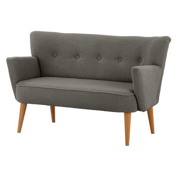 home24 2-Sitzer Sofa mit Armlehnen Grau Bouclé Stoff Nola Skandi