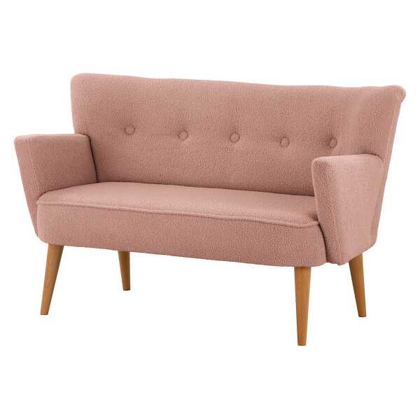 home24 2-Sitzer Sofa mit Armlehnen Pink Bouclé Stoff Nola Skandi