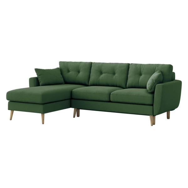 home24 Ecksofa Foronda Grün Webstoff Deran 244 x 86 x 160cm Longchair beidseitig montierbar Skandi