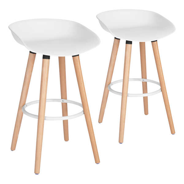 2er Set Barhocker aus Kunststoff mit Holzbeinen, skandinavisch, weiß