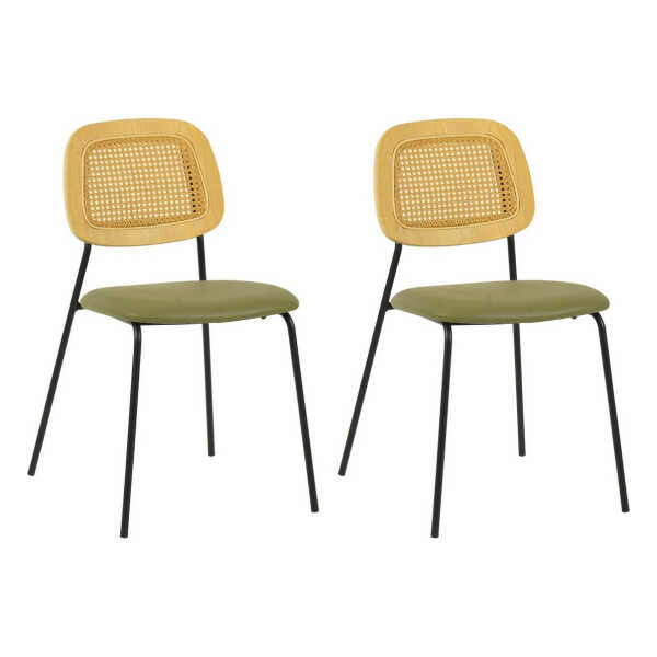 2er-Set Esszimmerstühle aus grünem Kunstleder