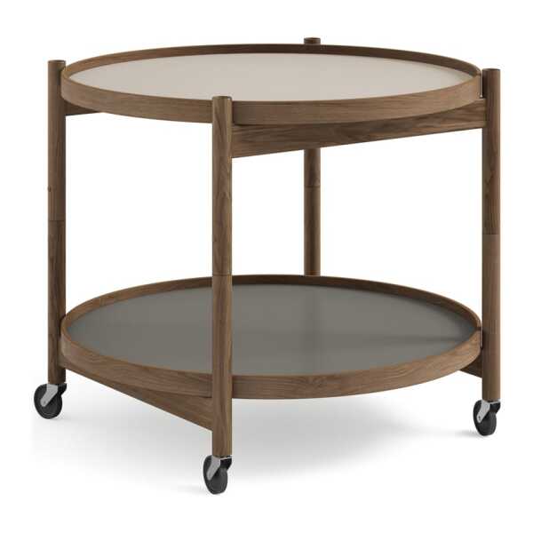 Brdr. Krüger Bølling Tray Table model 60 Servierwagen Stone, Eichenstativ rauch geölt