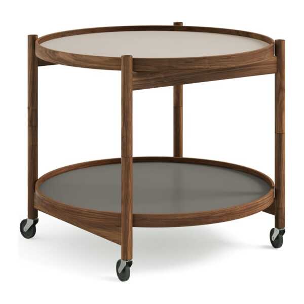 Brdr. Krüger Bølling Tray Table model 60 Servierwagen Stone, Walnussholzgestell geölt
