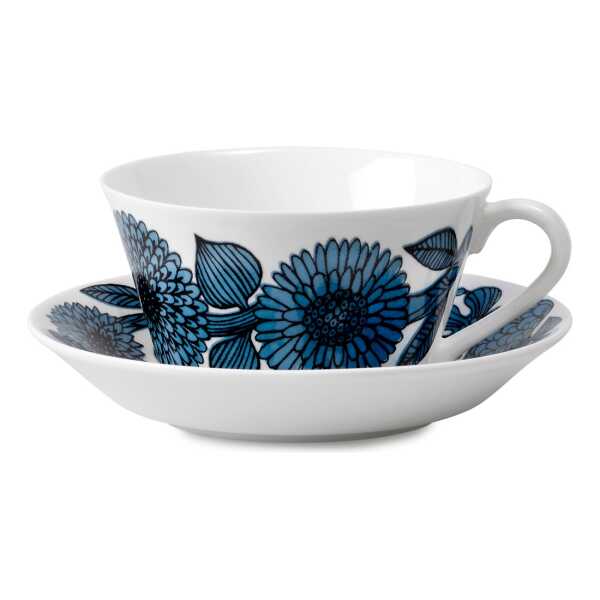 Gustavsbergs Porslinsfabrik Blå Aster Tee-Set, Rund Teetasse + Untersetzer